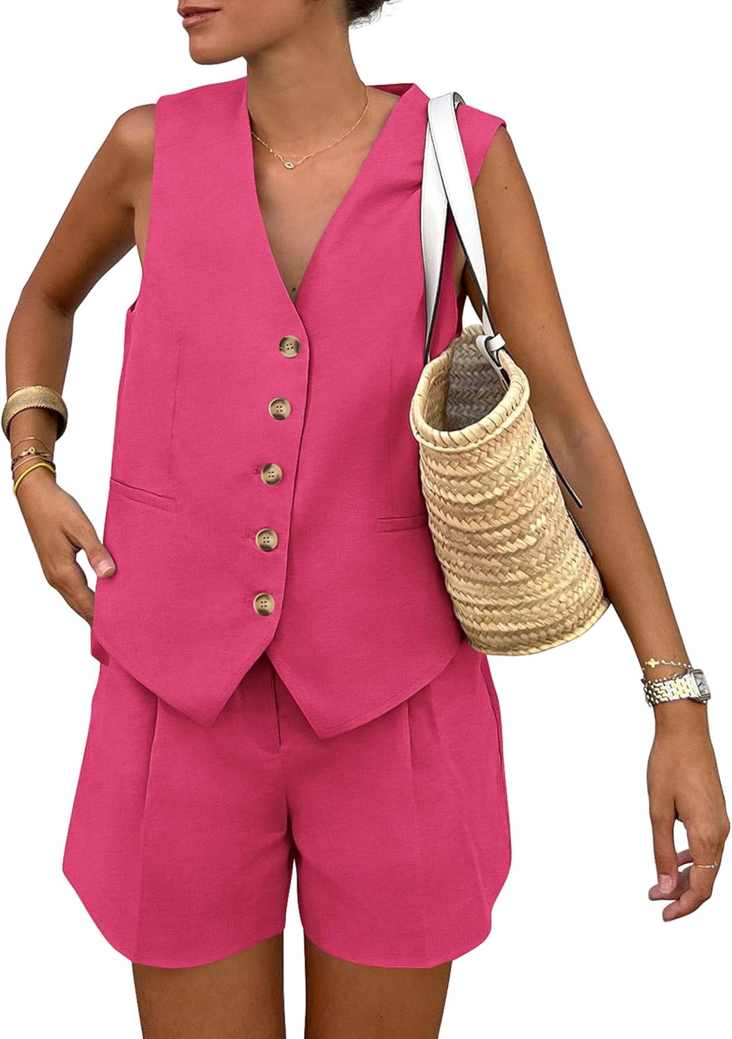 Stylish Women's Summer 2 Piece Outfits with Shorts and Vest
