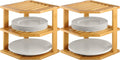 2-Pack Plate Organizer for Cabinet - Bamboo Corner Shelf for Dishes