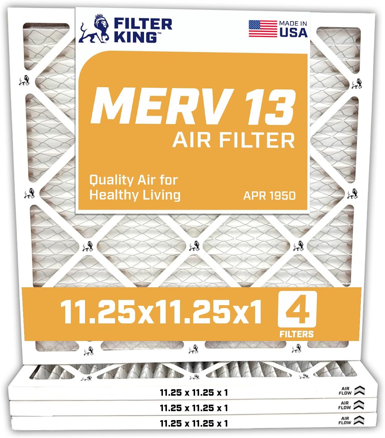 MERV 13 Air Filter 11.25x11.25x1 - 4 Pack for HVAC Systems