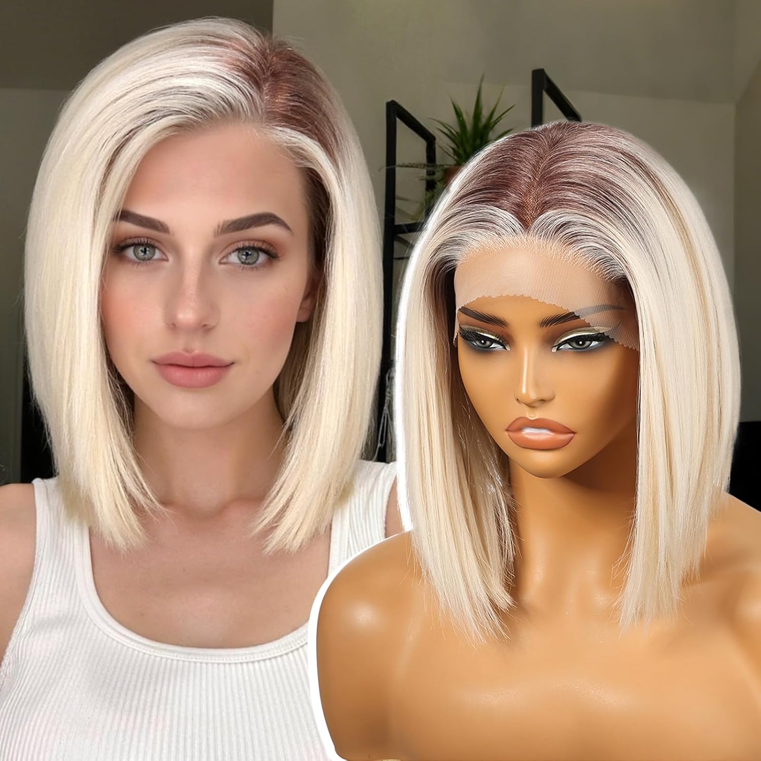 Ombre Blonde Synthetic Lace Front Wig for Daily Use 10in Style