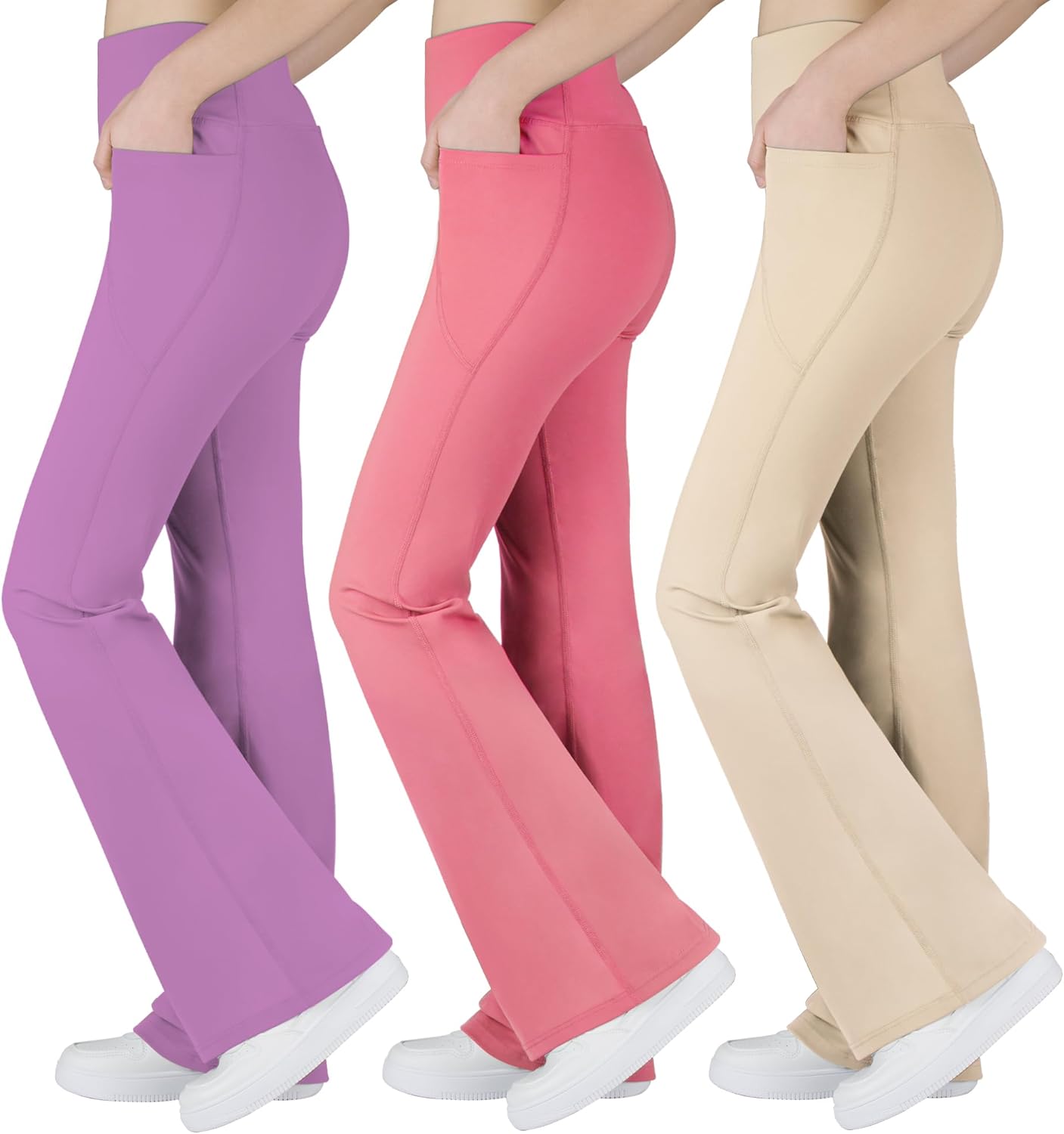BIG ELEPHANT Girl's Flare Leggings with Pockets for Dance