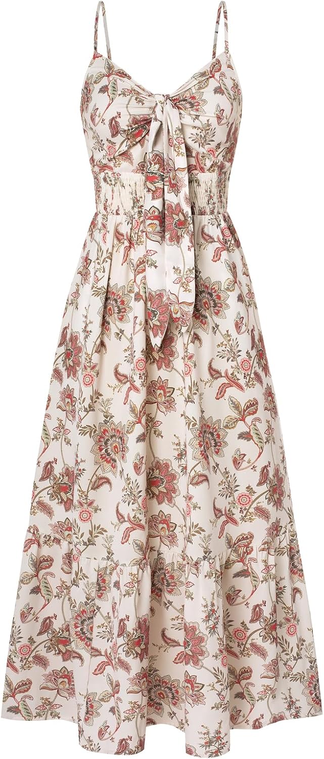 Summer Maxi Dress Floral Tie Front Casual Boho Beach Style