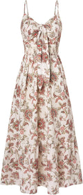 Summer Floral Maxi Dress Tie Front Spaghetti Strap Sundress - Flowy