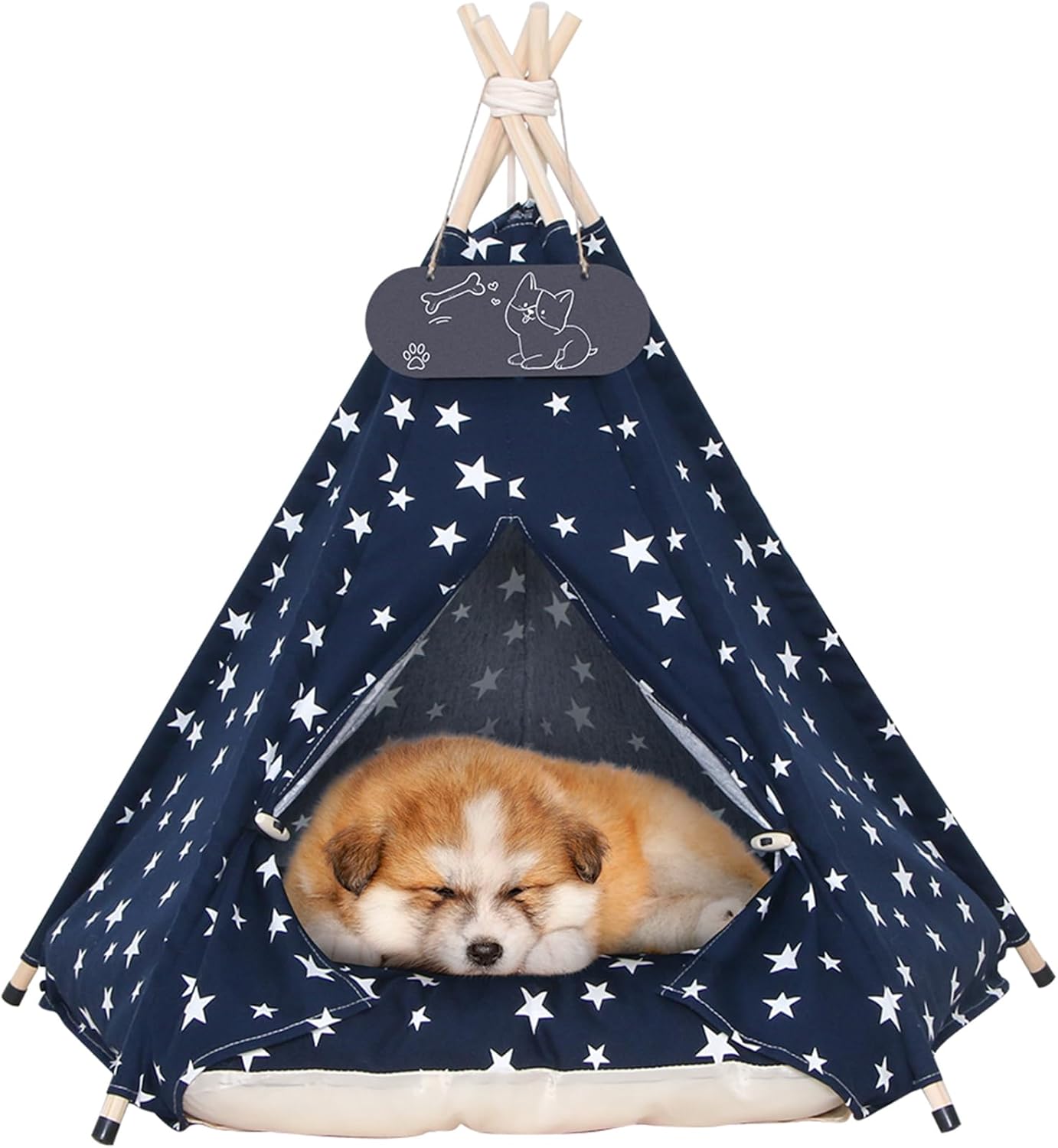 Pet Teepee Tent for Dogs & Cats with Thick Cushion Comfort