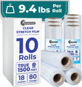 Bulk Plastic Wrap 18 in x 1500 ft 10-Roll Pack - Heavy Duty Stretch