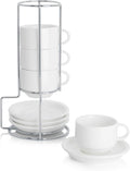 Sweese White Espresso Cups Set - Stackable with Metal Stand