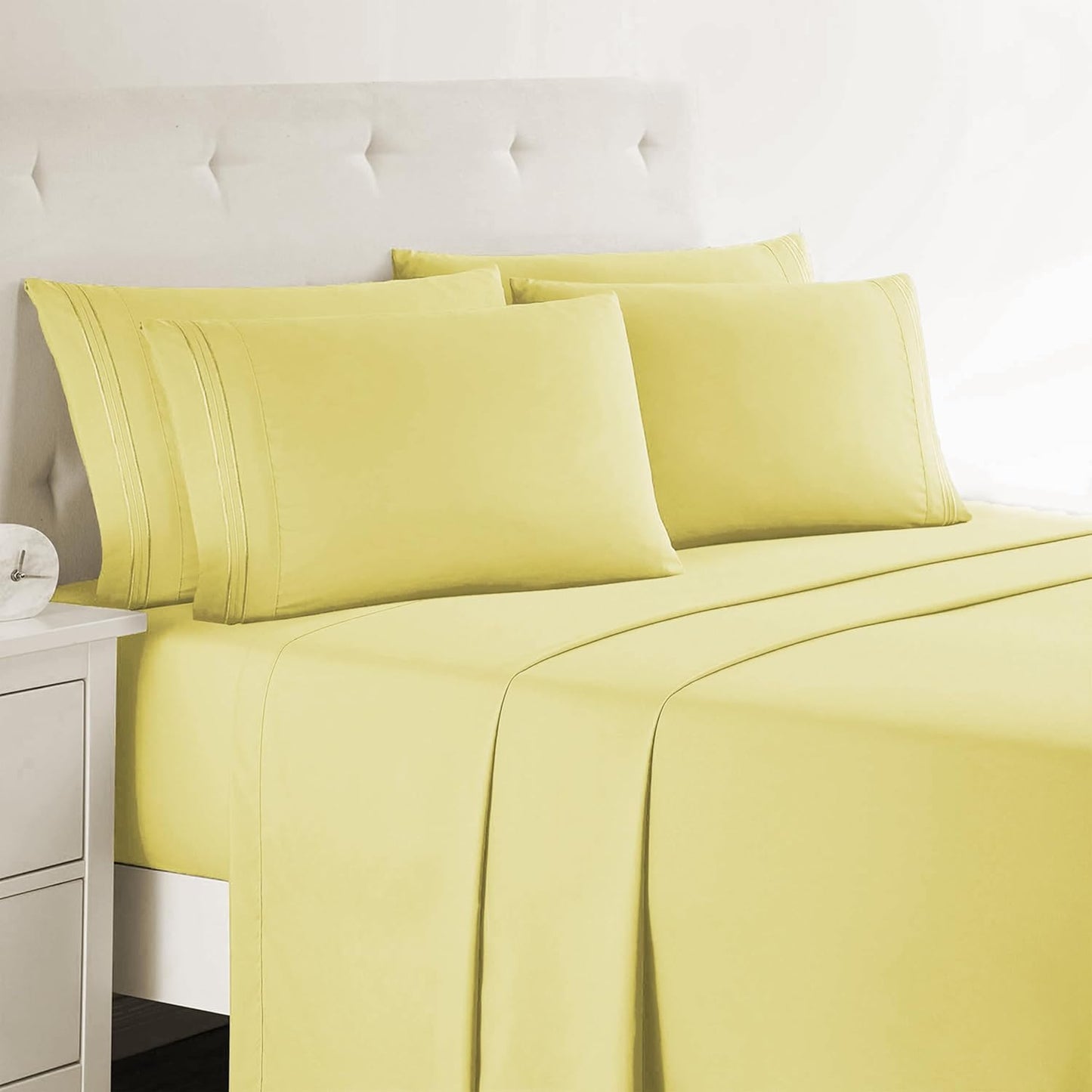 Clara Clark King Sheets Set - Luxury Microfiber Bedding Mellow Yellow