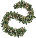 9 FT Prelit Christmas Garland with Pine Cones and Snow - Battery