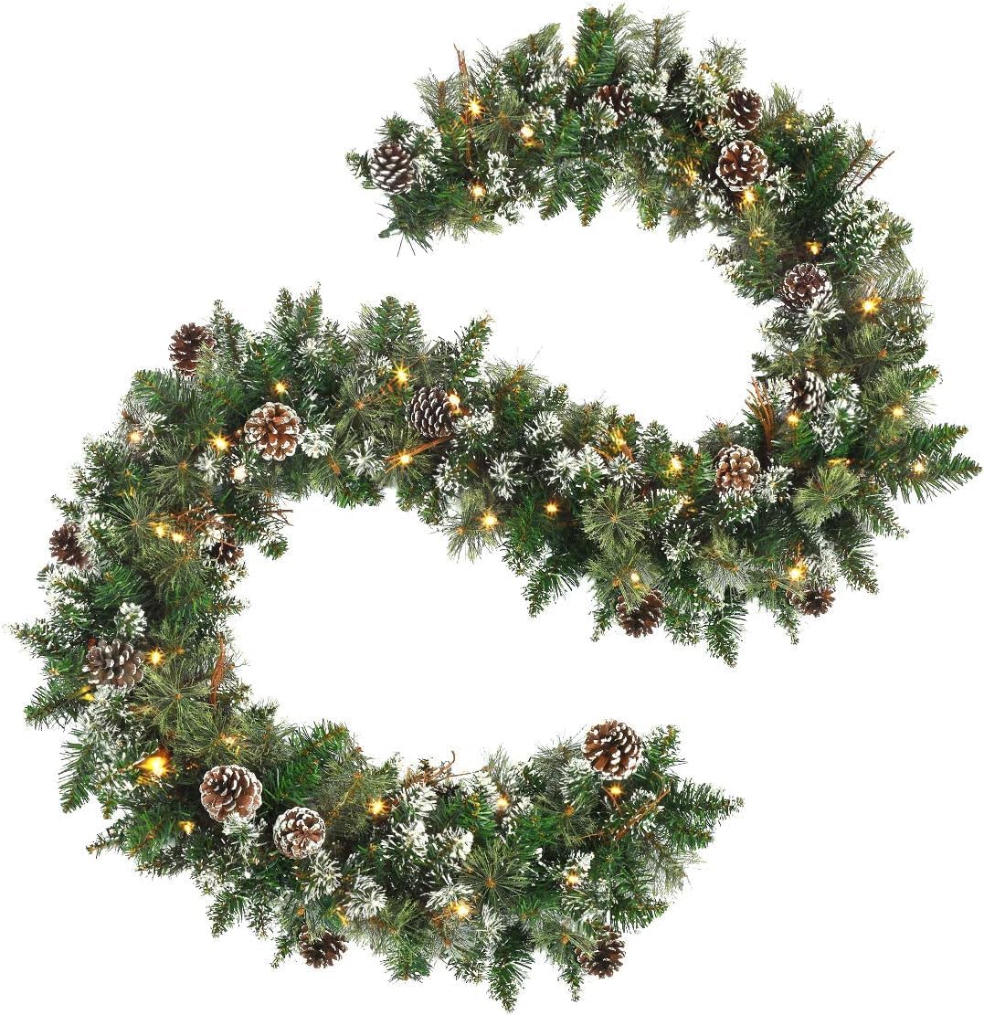 9 FT Prelit Christmas Garland with Pine Cones for Holiday Decor