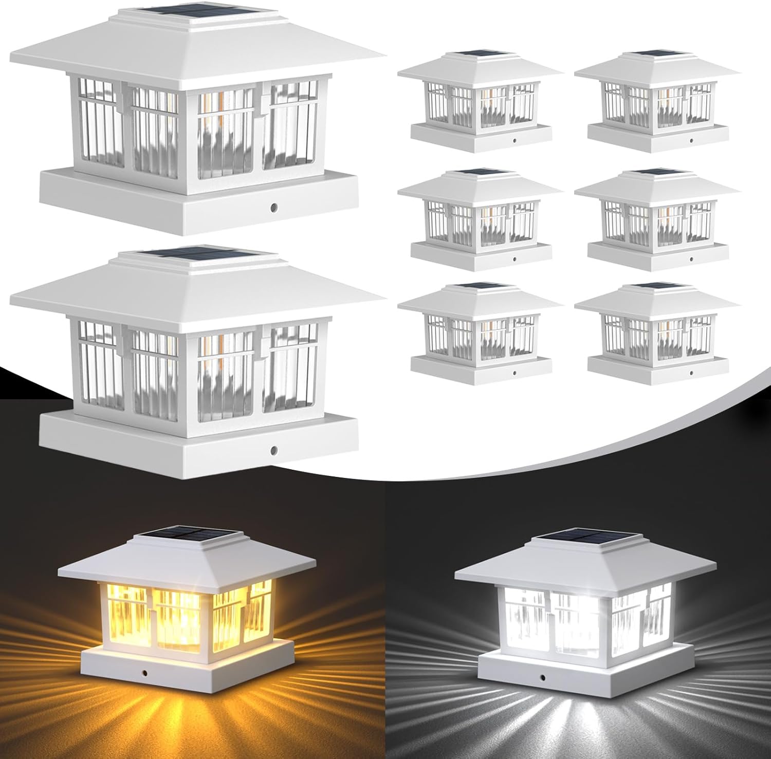 4x4 Solar Post Cap Lights for Outdoor Decor - 8 Pack