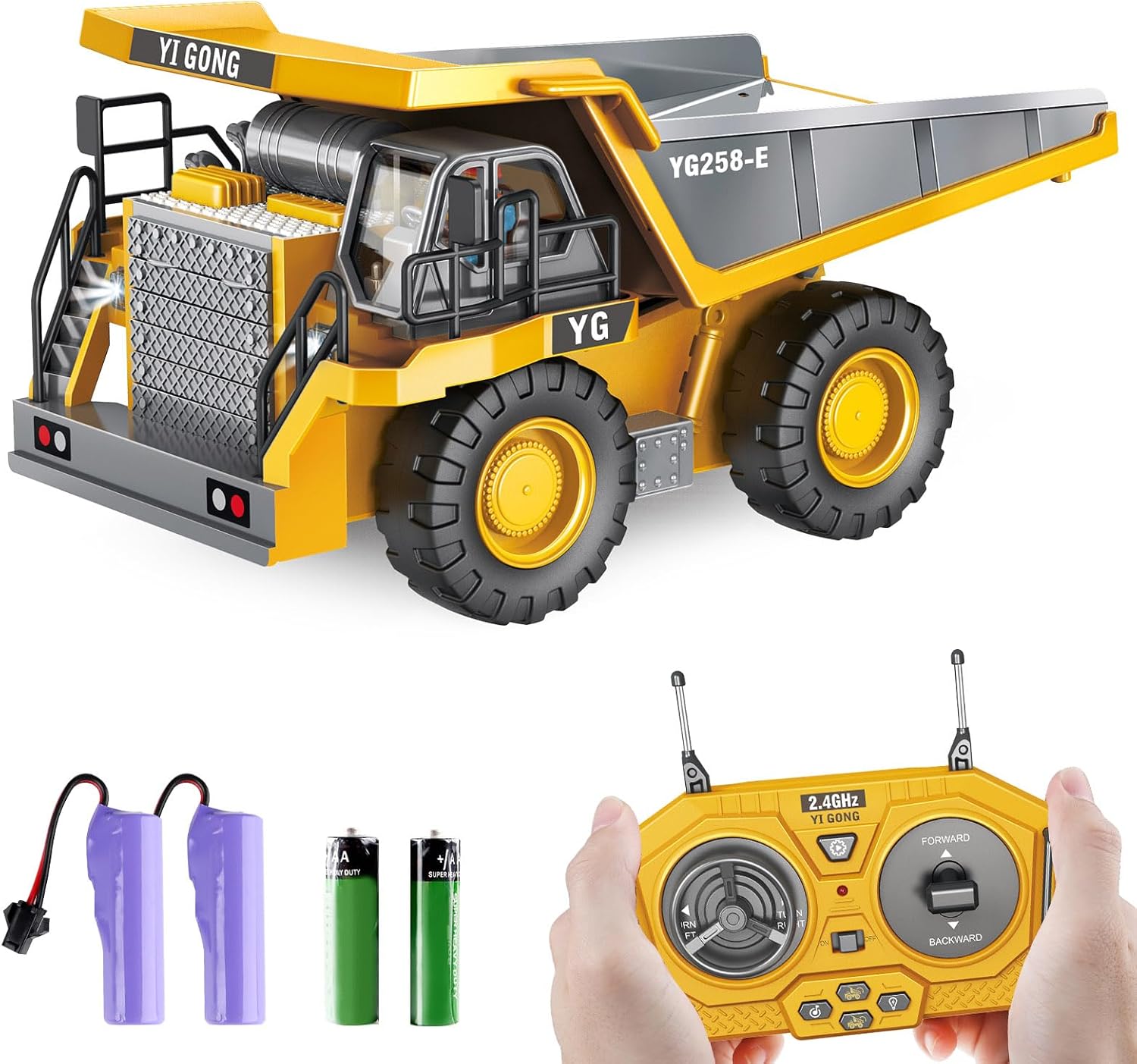 Dwi Dowellin RC Dump Truck w/ Lights/Sounds, Ideal for Boys 3+
