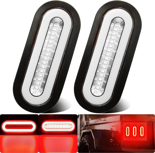 2Pcs 6 Inch Clear Lens Oval Red LED Trailer Lights for Safety