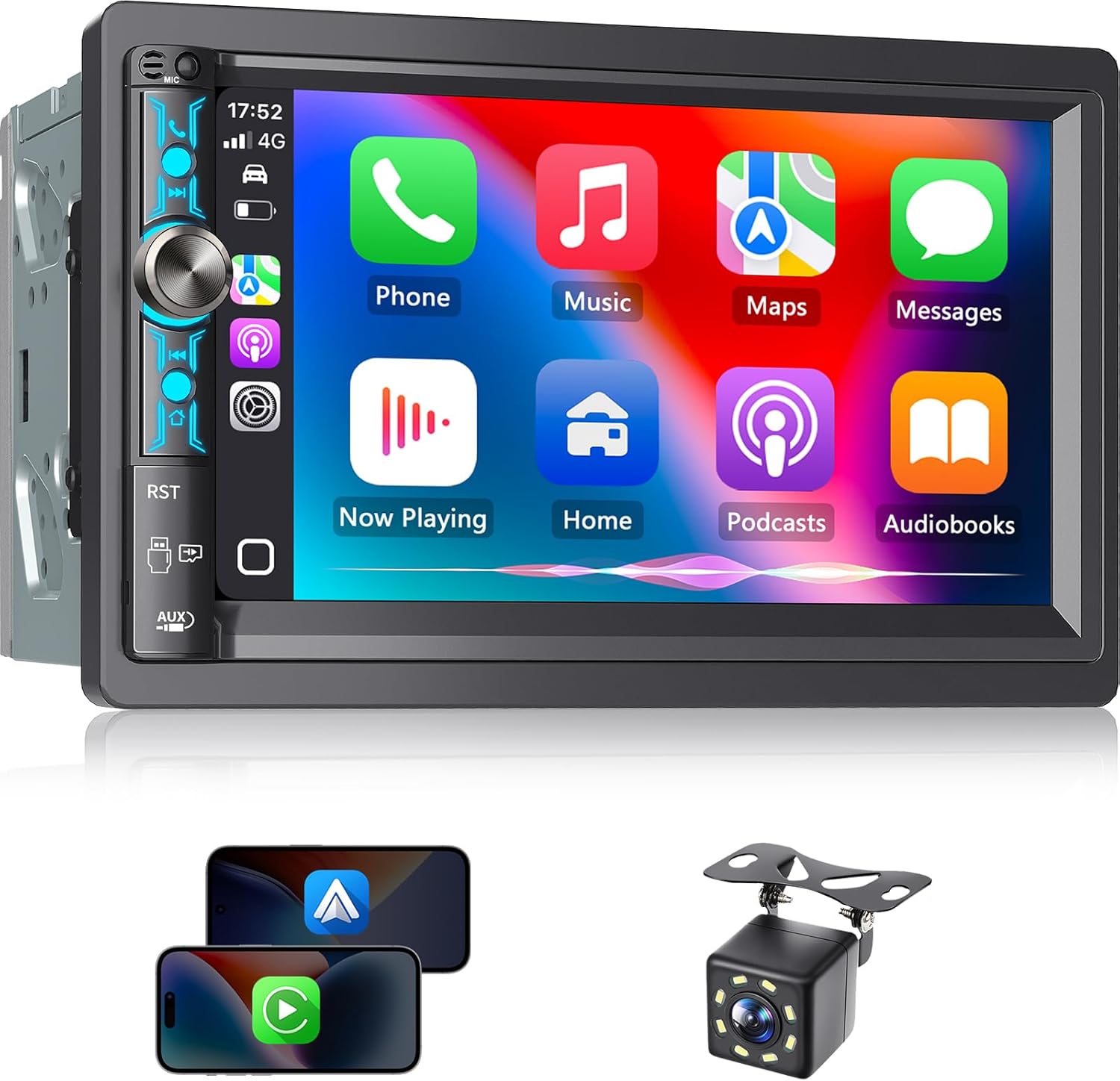 7 Inch Double Din Car Stereo with Wireless Carplay & Android Auto