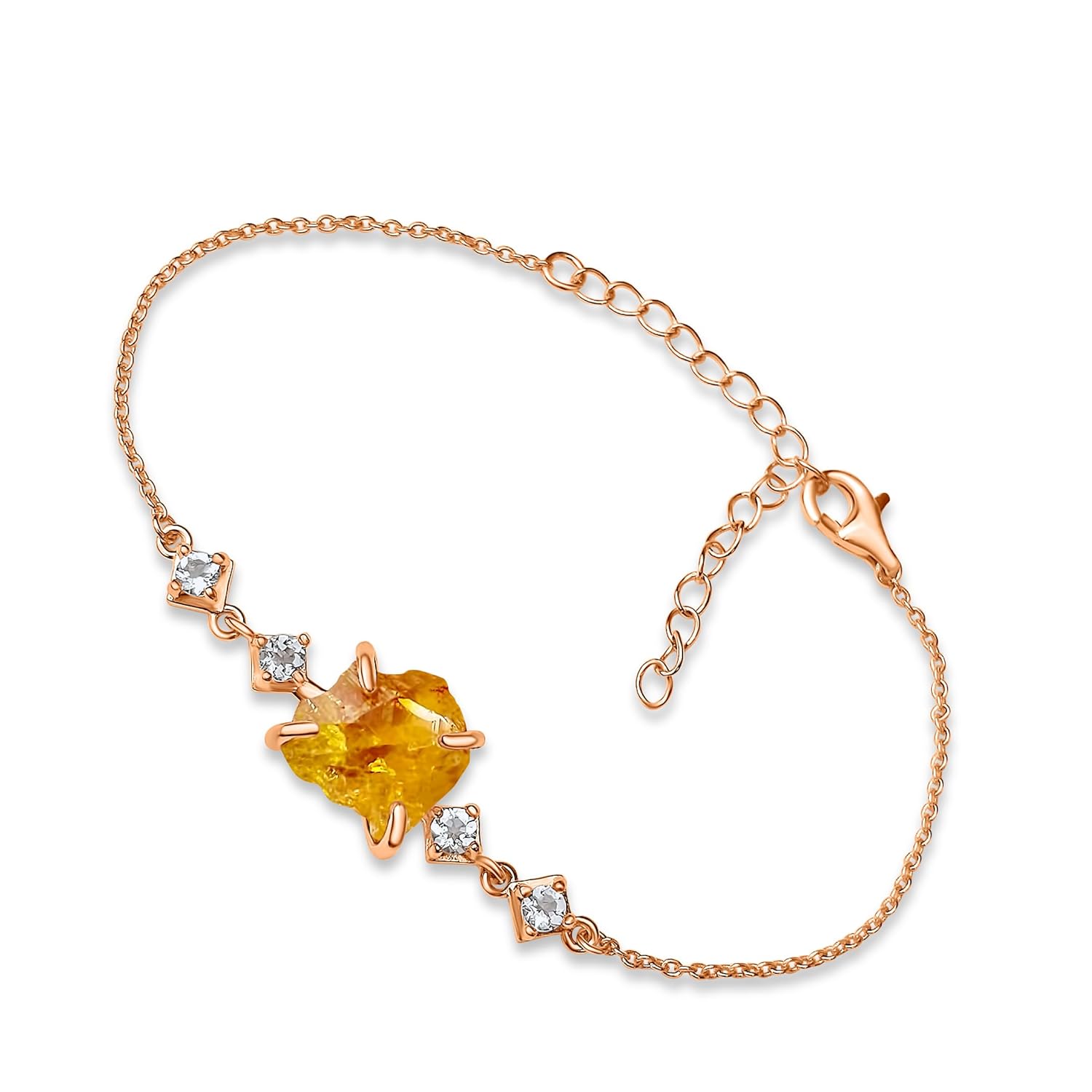Raw Citrine Crystal Chain Bracelet for November Birthstone Gift