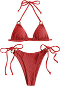 Halter Triangle Ribbed Bikini Set - Cheeky High Cut Swimwear