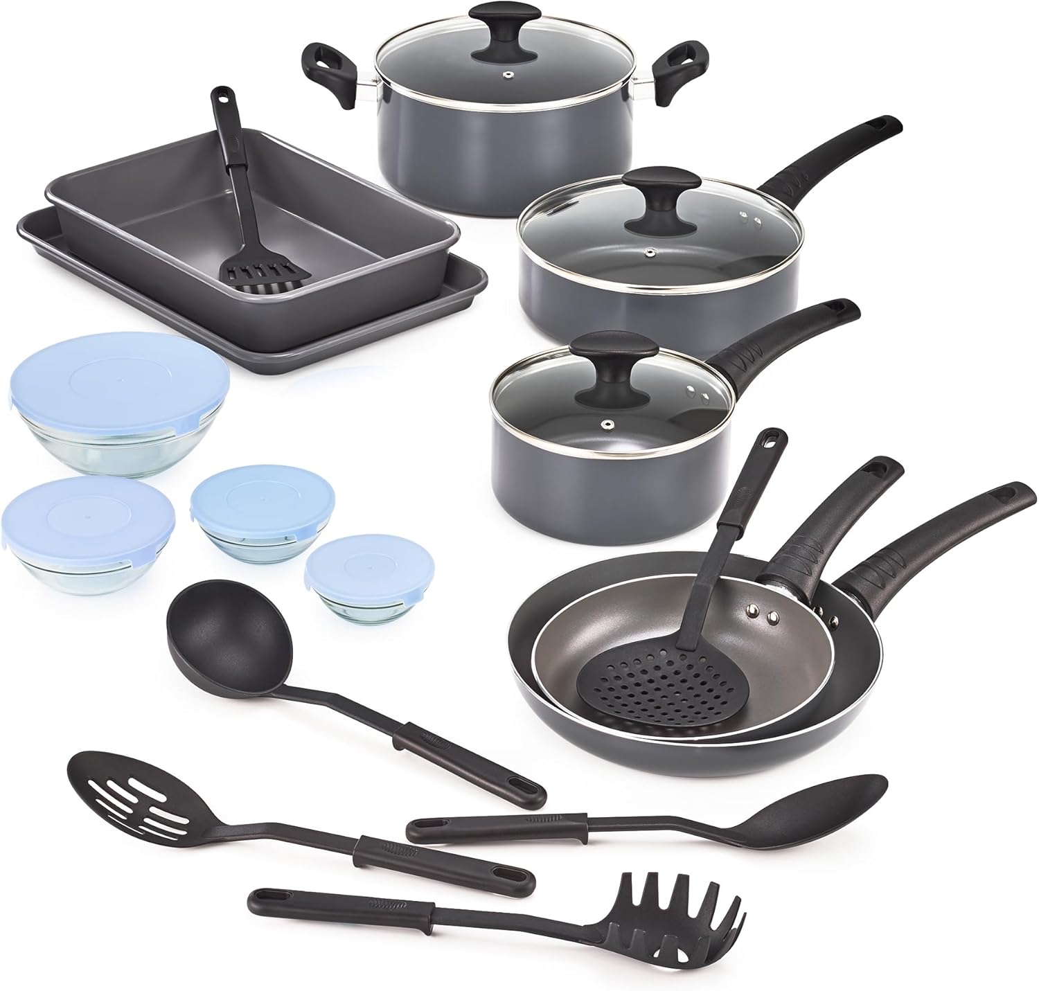 Bella Cookware Set with Glass Lids and Nonstick Surface