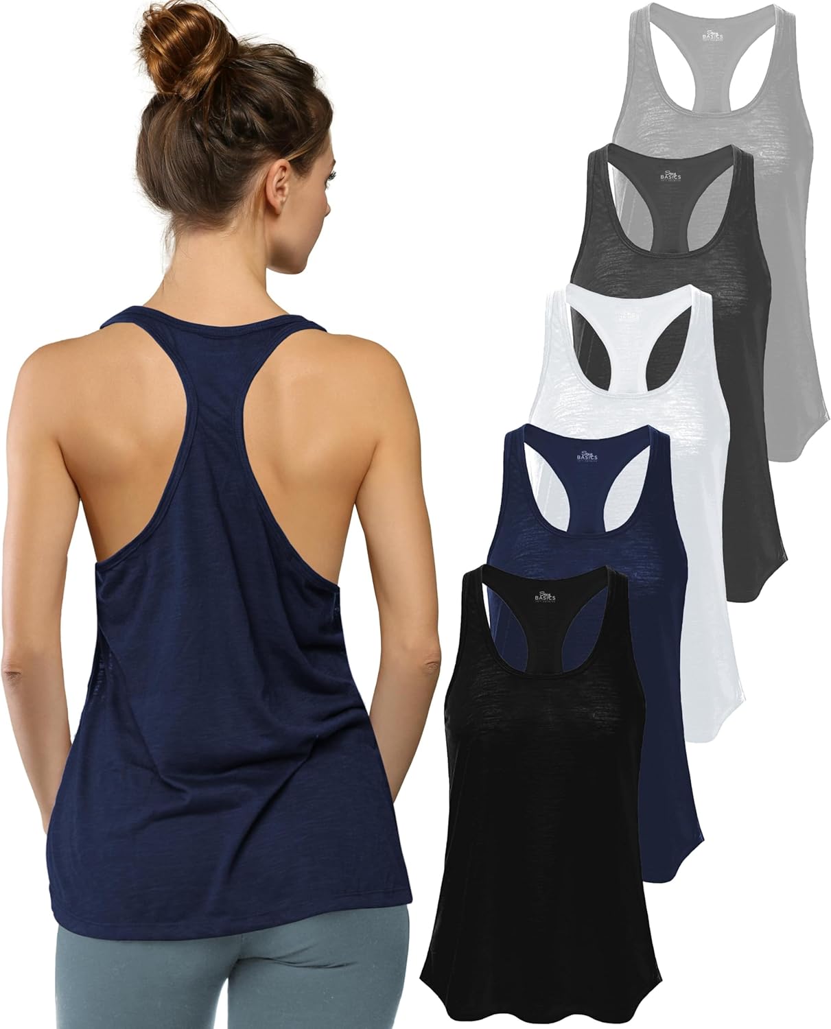 Women's 5 Pack Everyday Flowy Burnout Racer Back Tank Tops