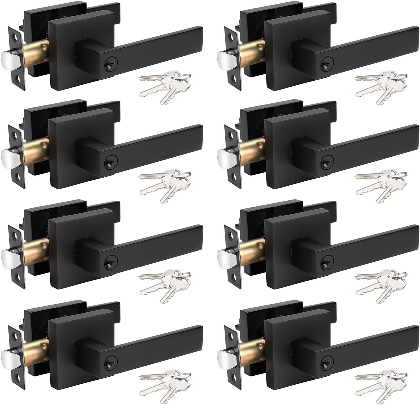 KNOBWELL Door Handle Black 8 Pack for Secure Keyed Entry