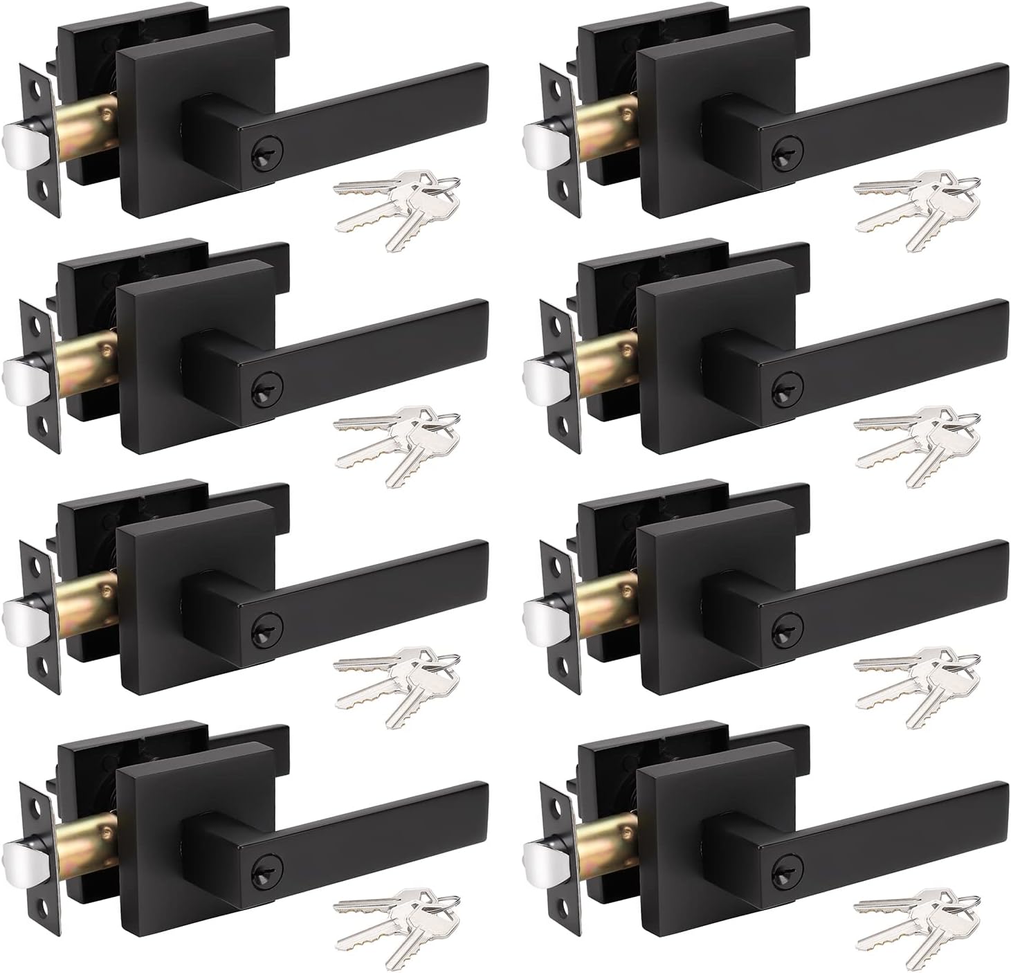 Modern Square Door Levers with Key and Lock for Security