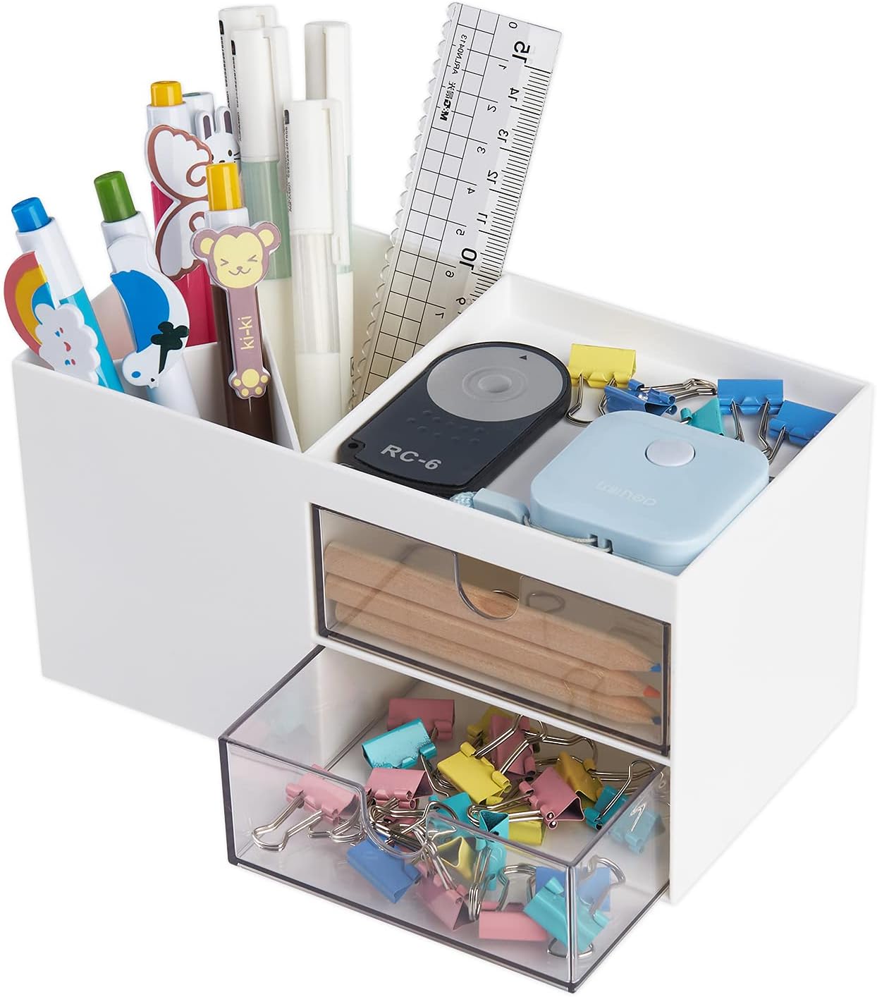 LETURE White Desk Organizer with Drawer
