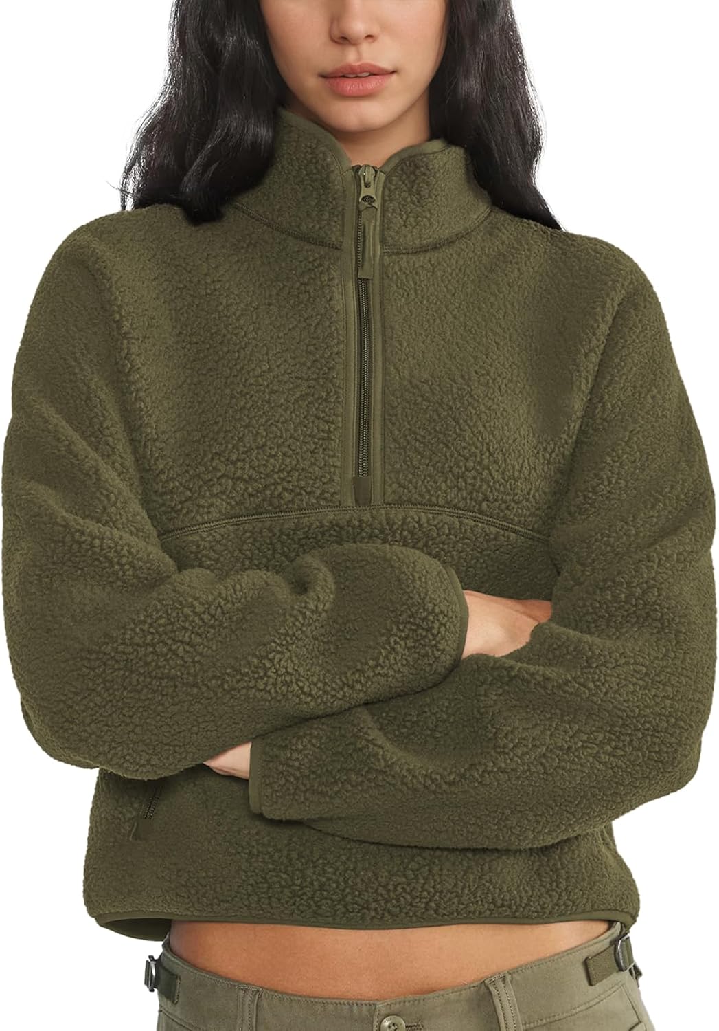 Womens Fleece Sweatshirts Cropped Half Zip Fuzzy Warm Pullover