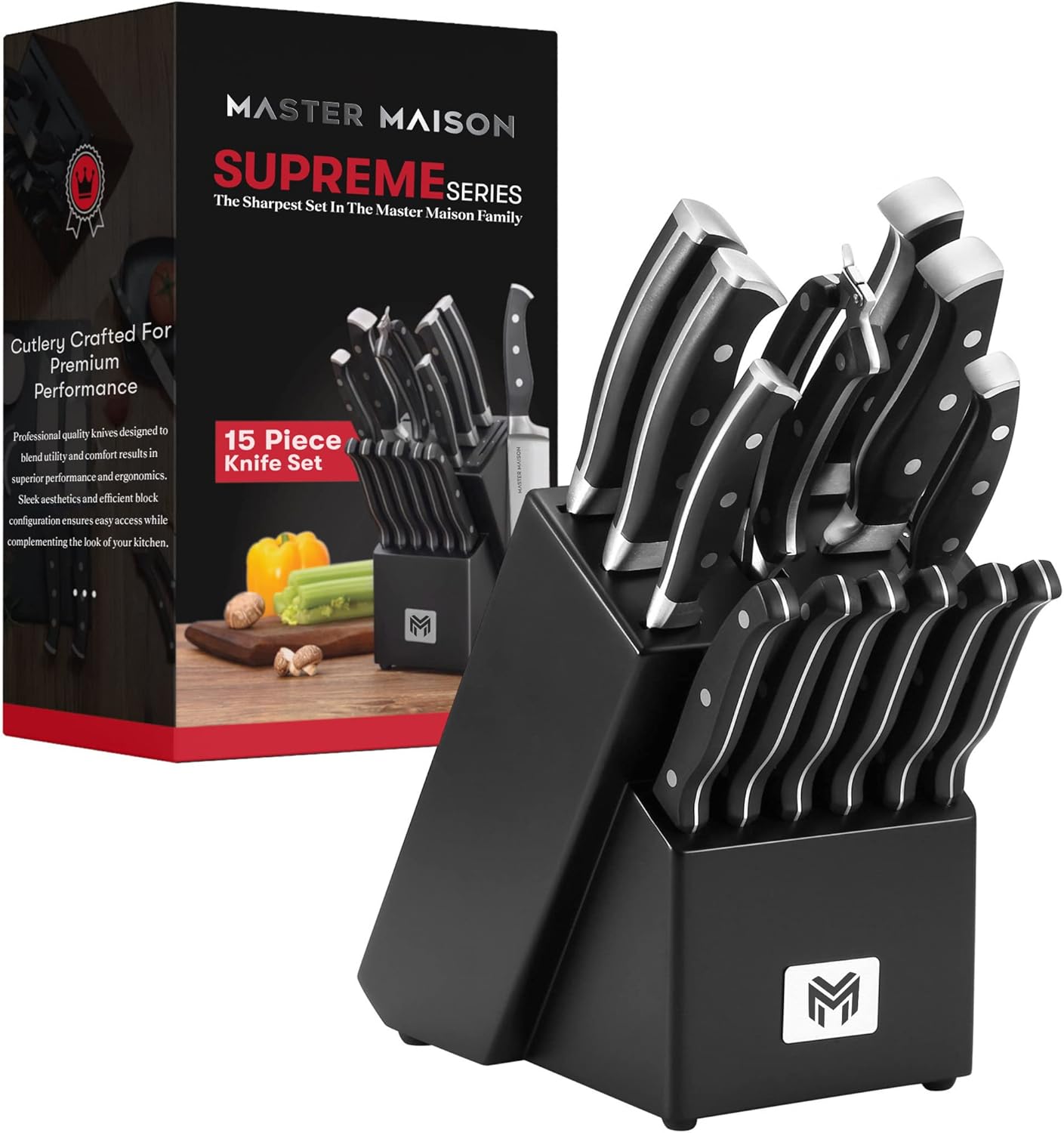 Master Maison 15-Piece Kitchen Knives Set for Precision Cooking
