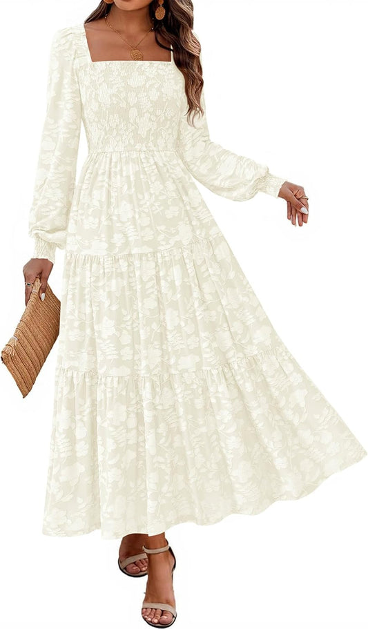 KIRUNDO Wedding Guest Dresses Long Sleeve Floral Boho Maxi