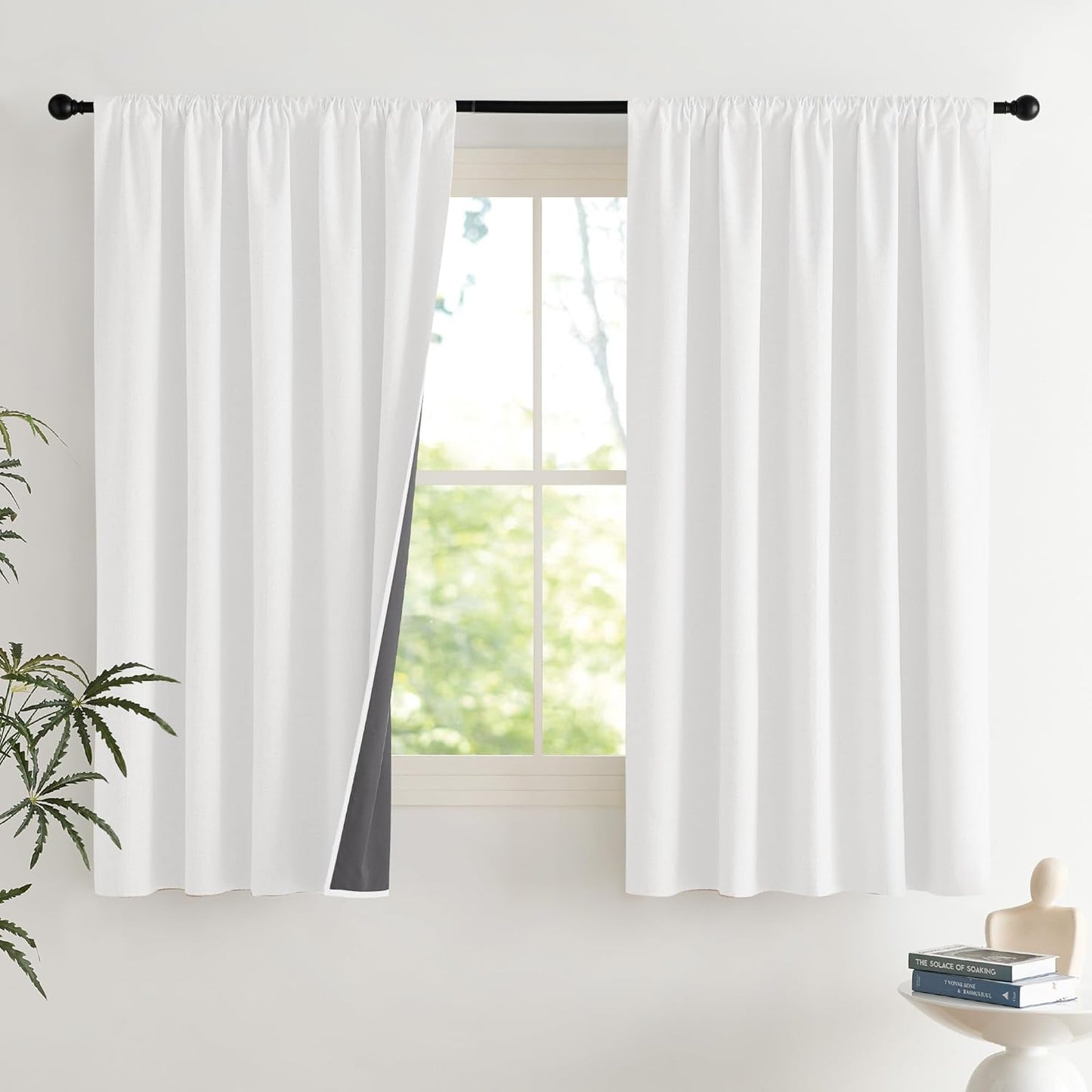 NICETOWN Greyish White Linen Blend Blackout Curtains 42 x 63 in