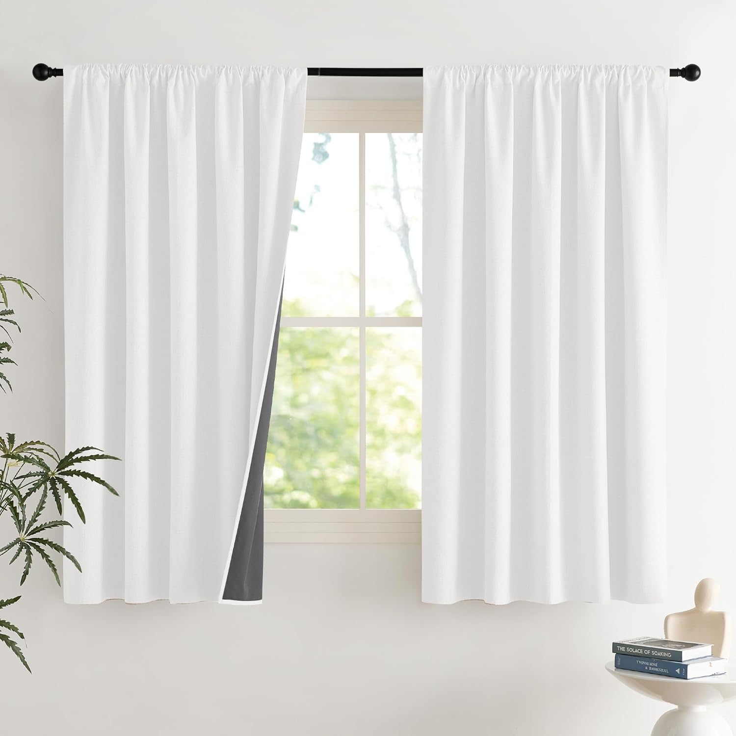 NICETOWN Greyish White Linen Blend Blackout Curtains 42 x 63 in