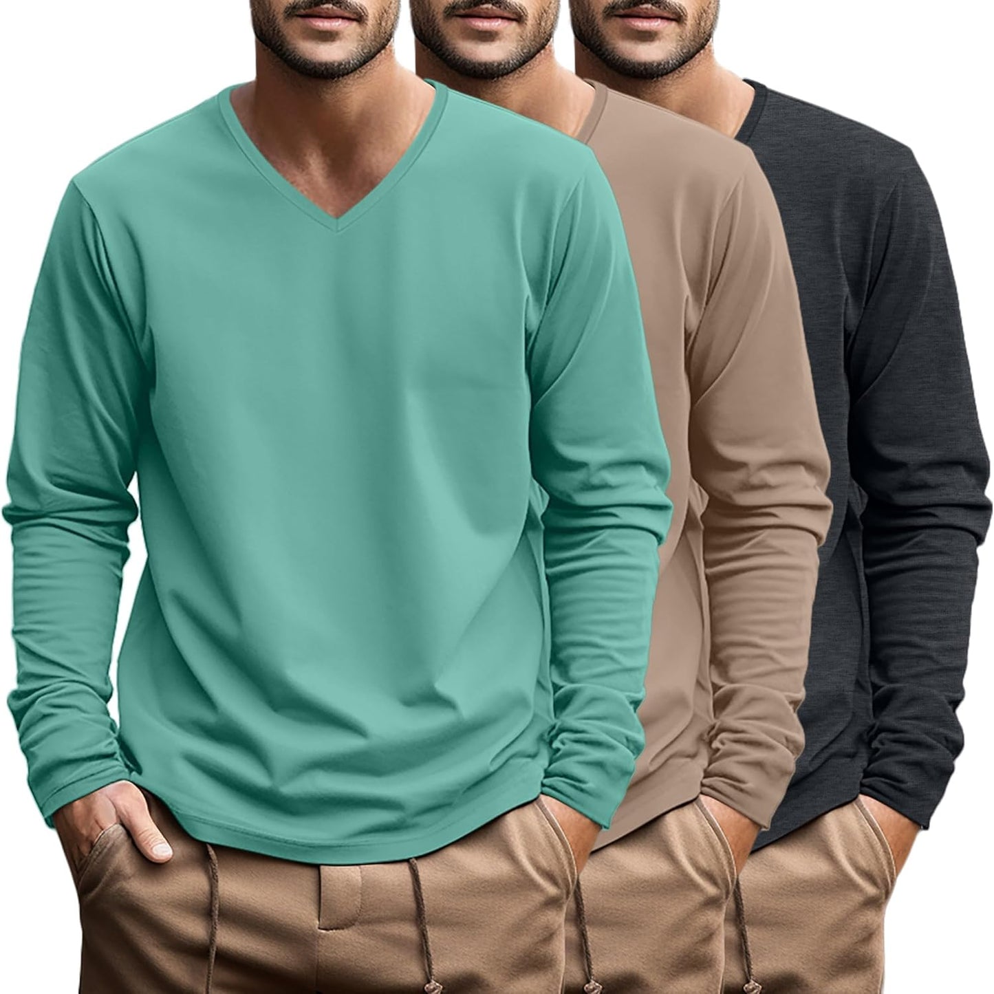 Ficerd Big and Tall Shirts for Men V Neck Cotton Long Sleeve Tee