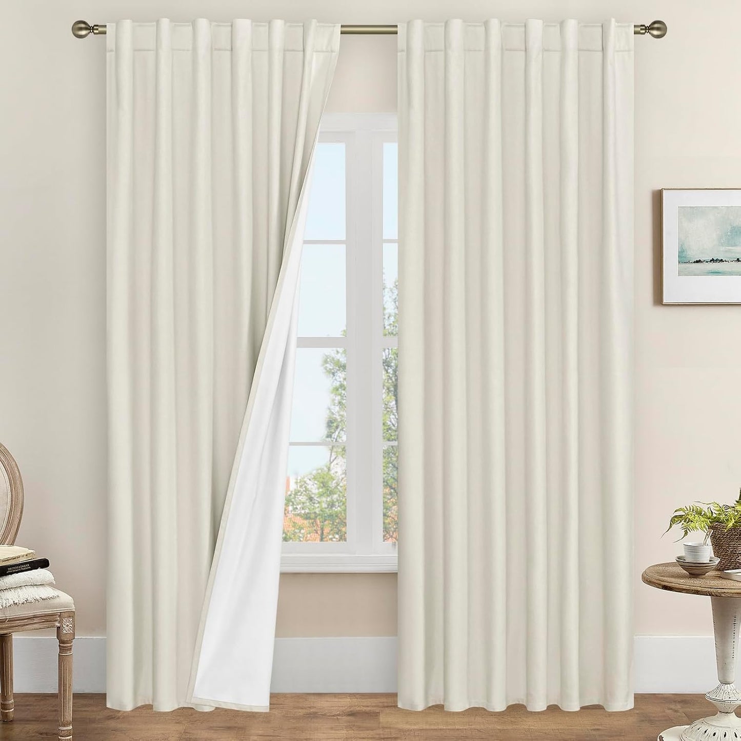 LAMIT Ivory 100% Blackout Linen Curtains for Elegant Living Rooms
