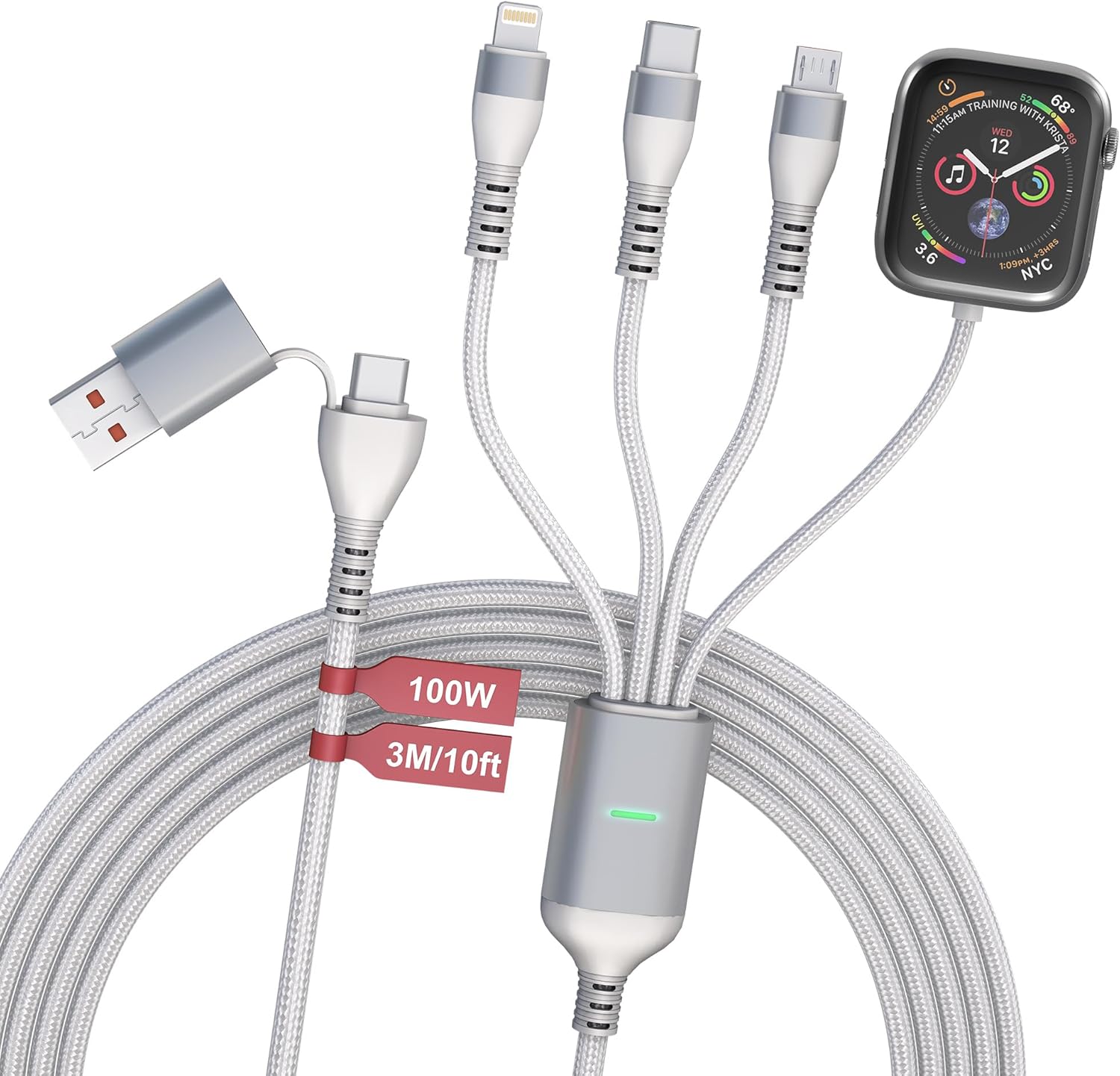 Fast Charge 4-in-1 Apple Watch Cable - 100W, 10ft - White