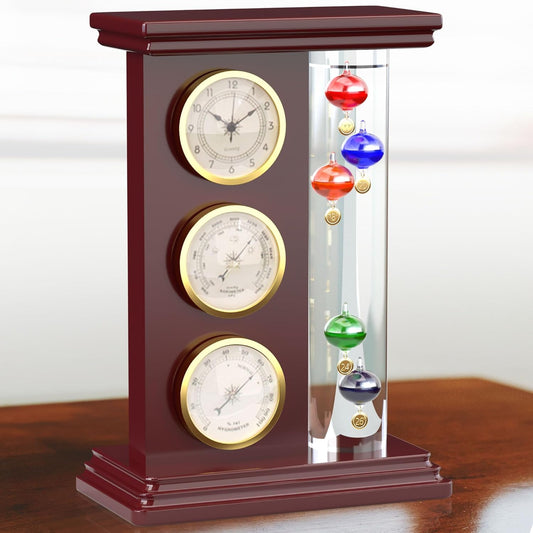 Galileo Thermometer with Quartz Clock and Barometer for Home Decor