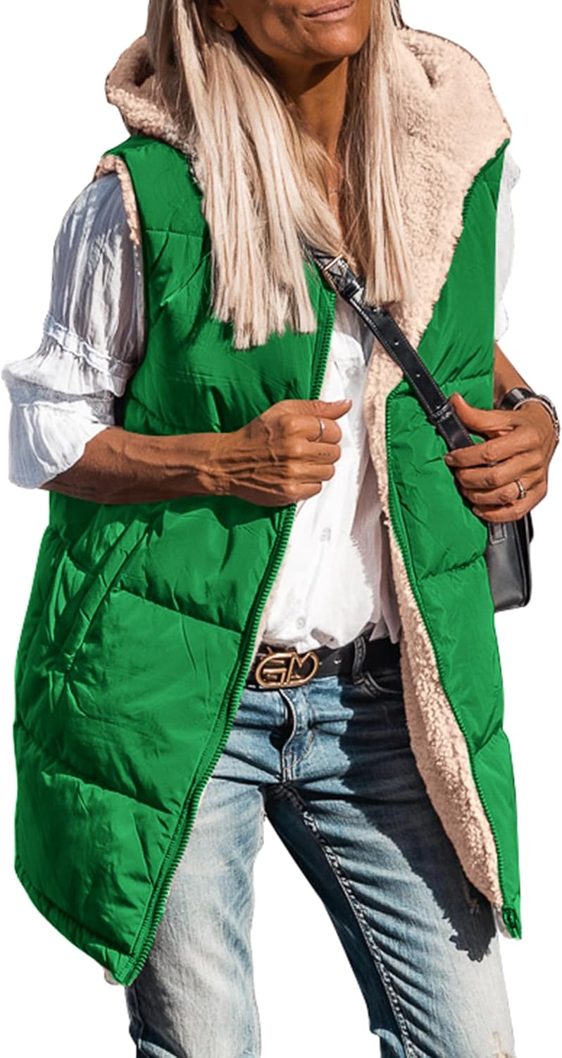 PRETTYGARDEN Womens Reversible Long Vests for Fall and Winter