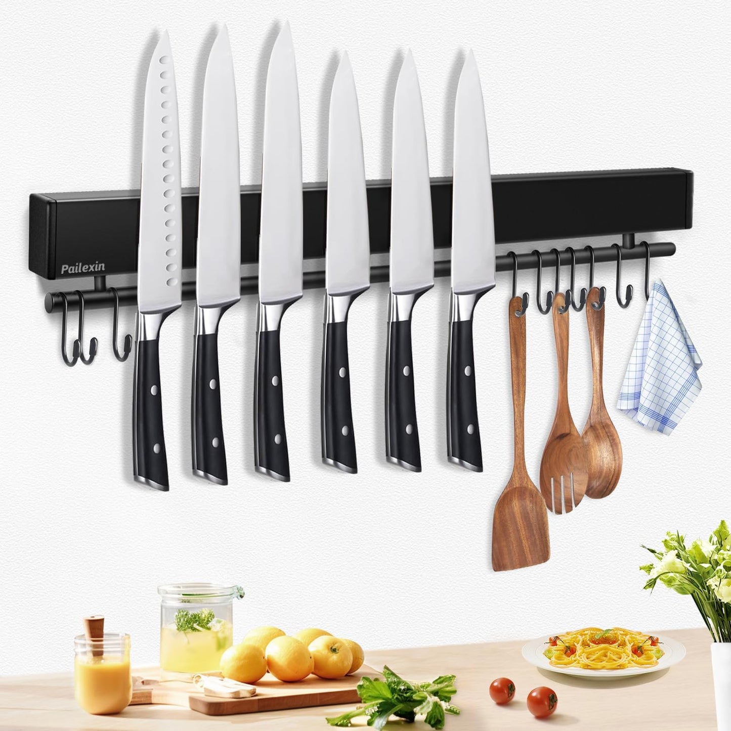 20 Inch Magnetic Knife Holder with Hooks for Kitchen Storage