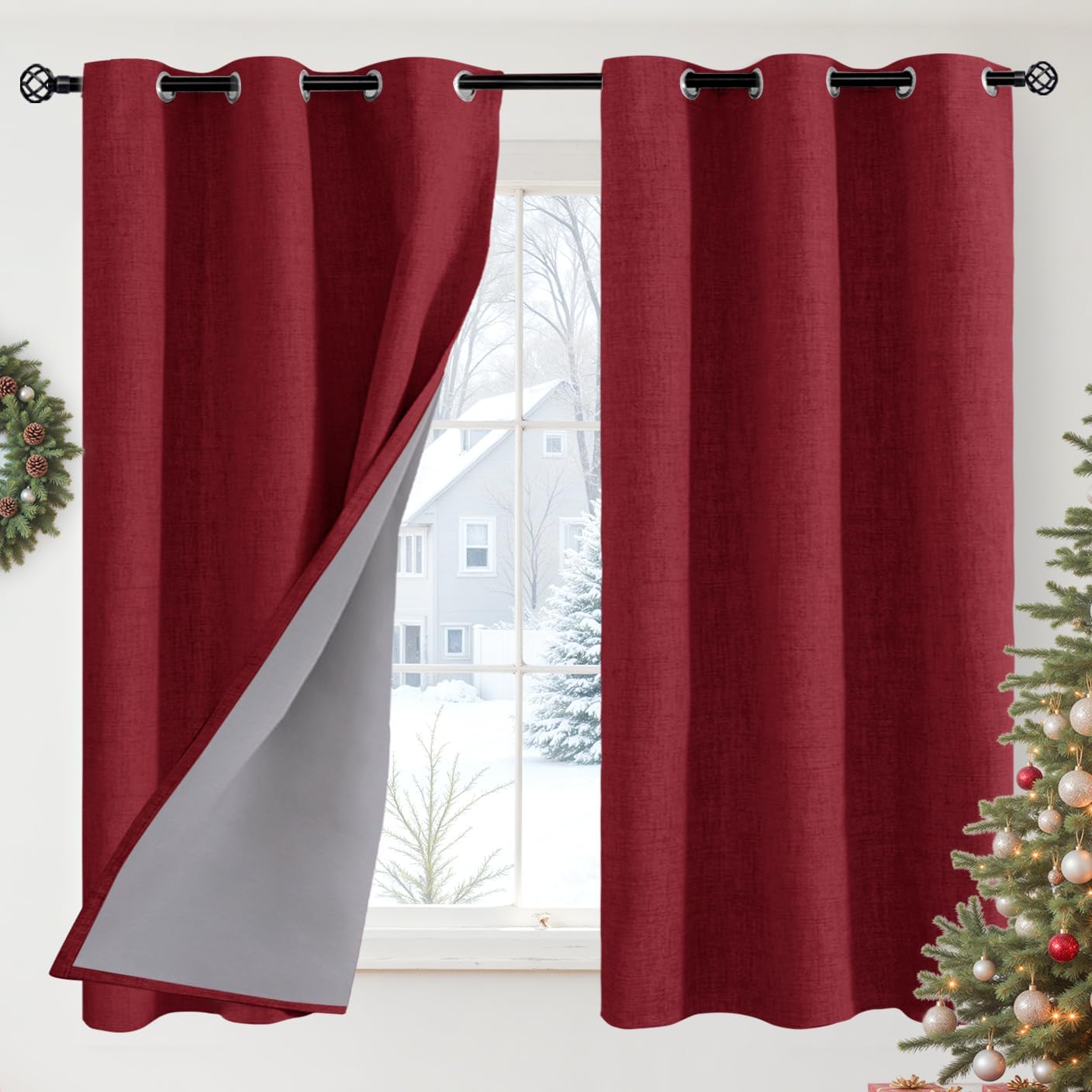 YoungsTex Burgundy Linen Blackout Curtains for Bedroom Decor