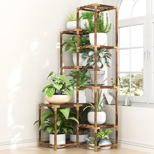 HOMKIRT Tall Corner Plant Stand for Indoor and Outdoor Use