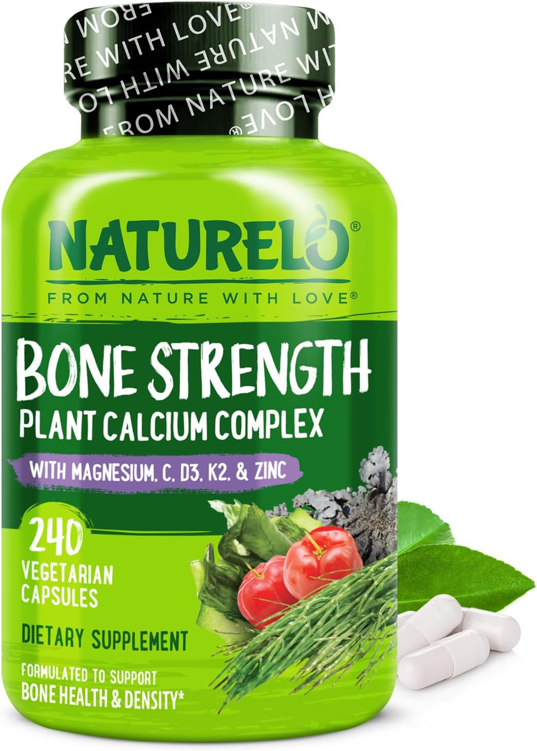 NATURELO Calcium Supplement with Vitamin D3 and K2 for Bone Health