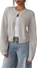 SOLY HUX Women's Button Down Crop Cardigan - Soft Knit Layering