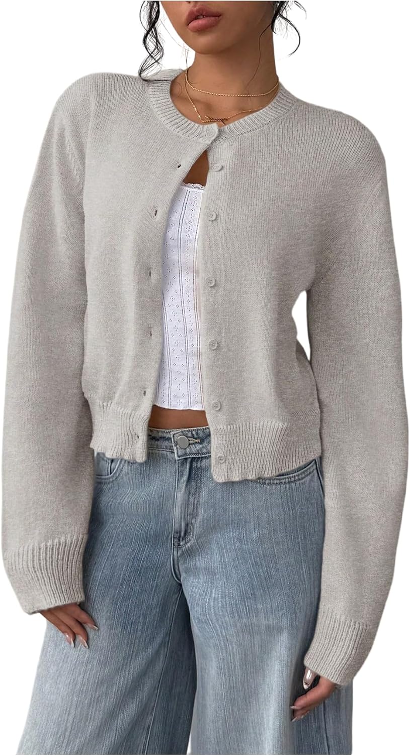 SOLY HUX Women's Button Down Long Sleeve Crop Cardigan Sweater