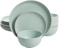 Gibson Home Rockaway Dinnerware Set, Teal Matte Service for 4