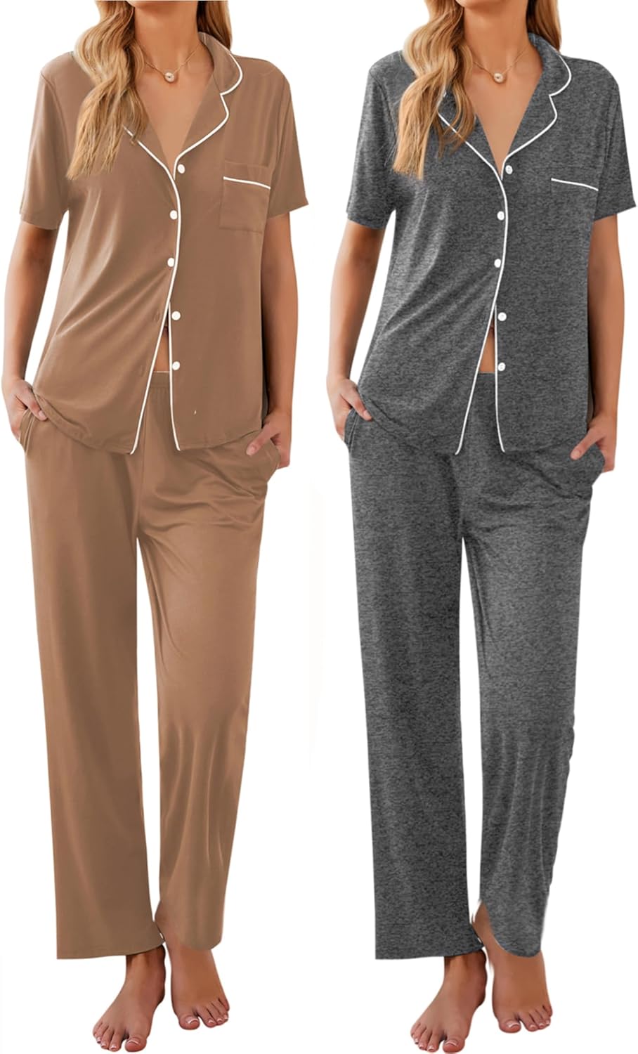 Ekouaer Womens Pajamas Short Sleeve Pjs Cozy Sleepwear Sets