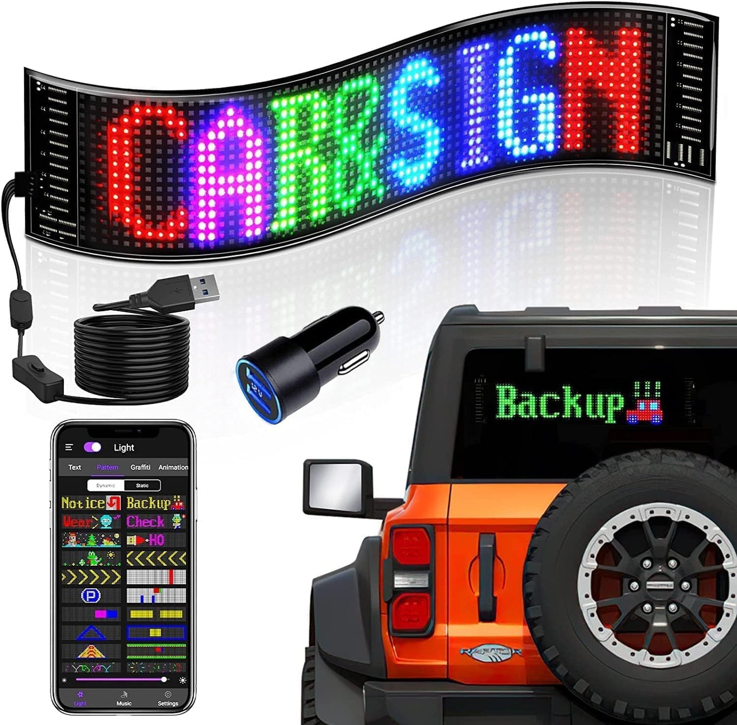 Programmable LED Car Sign with Bluetooth Control for Custom Messages