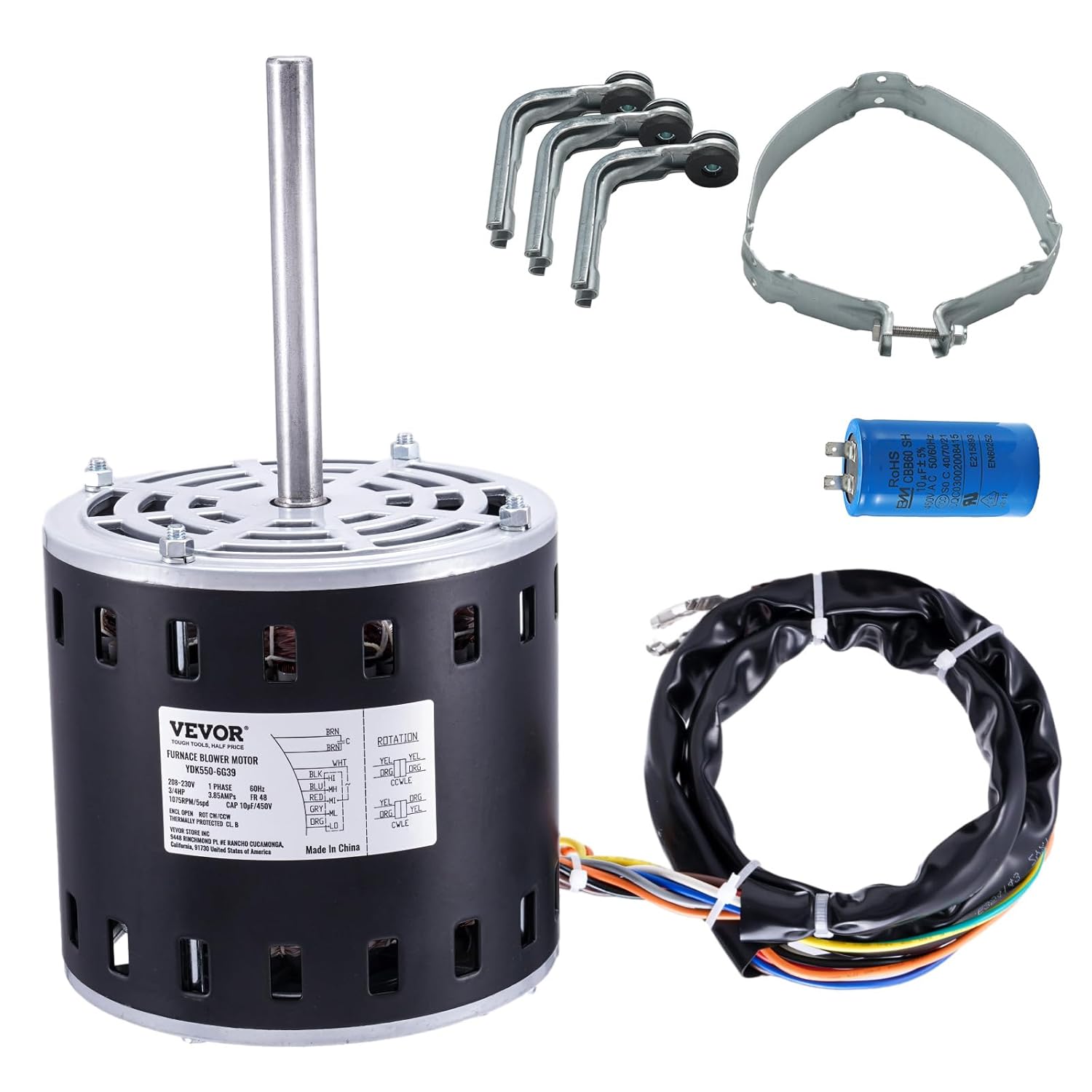 Powerful 3/4HP Furnace Blower Motor by VEVOR - 5 Speeds, Dual Rotation, High Efficiency