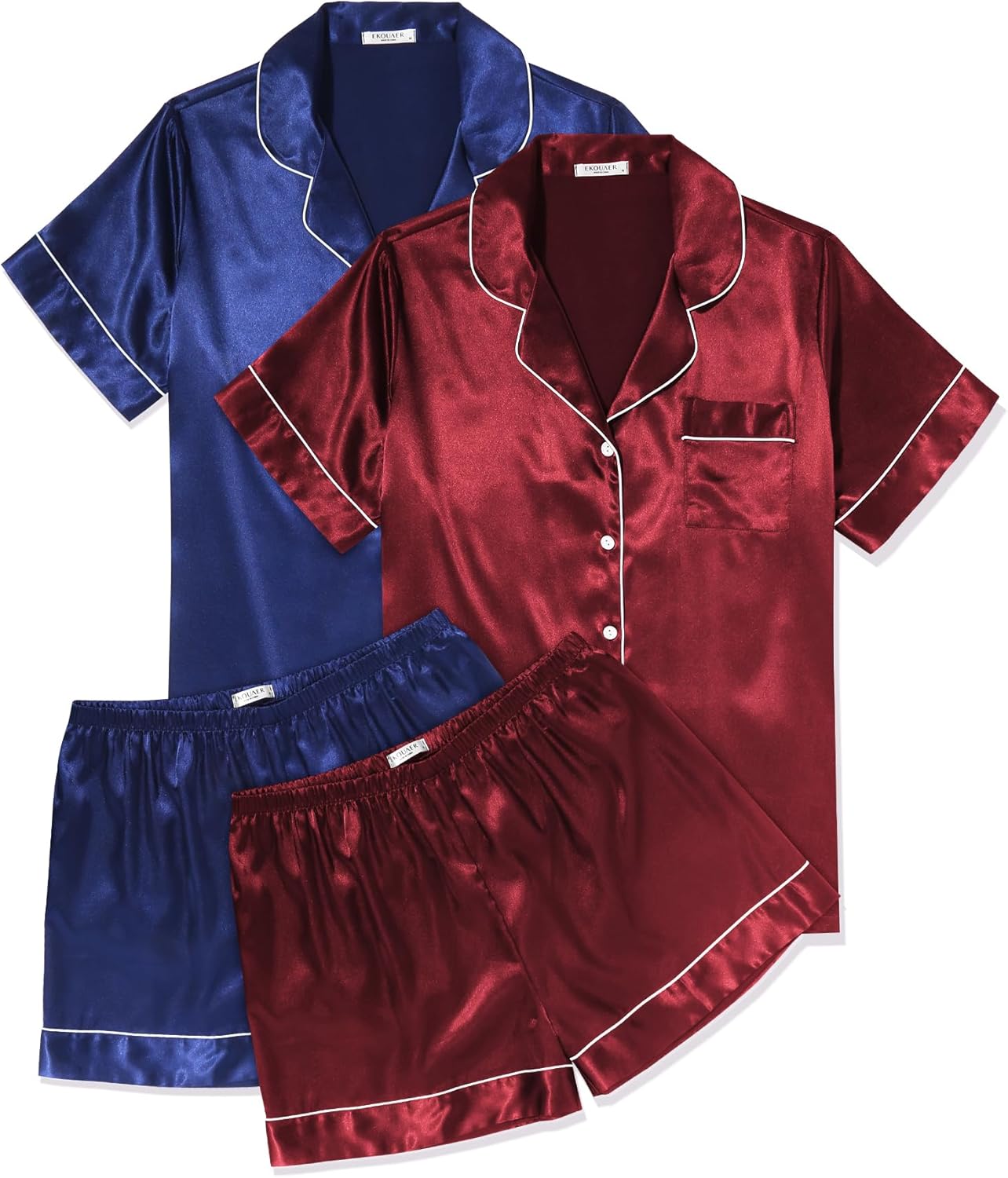 Ekouaer 2 Pack Pajama Sets for Women Silk Satin Sleepwear