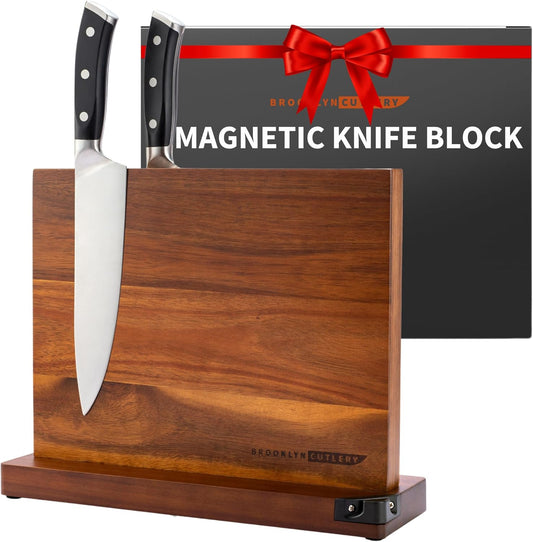 Magnetic Knife Block for Kitchen Counter - Acacia Wood Holder