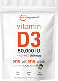 Vitamin D3 50,000 IU + K2 MK-7 200 mcg Softgels - Once Weekly Support
