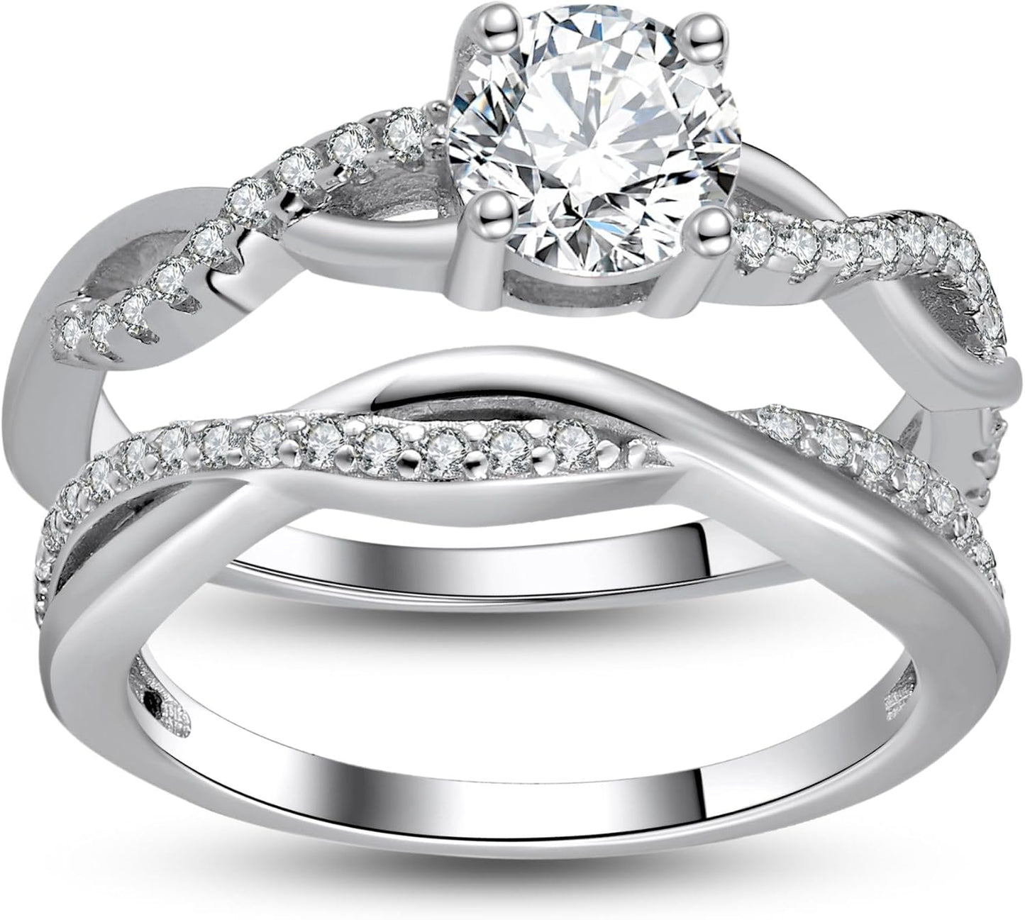 Queena CZ Wedding Ring Set for Women in 14k Gold & Silver