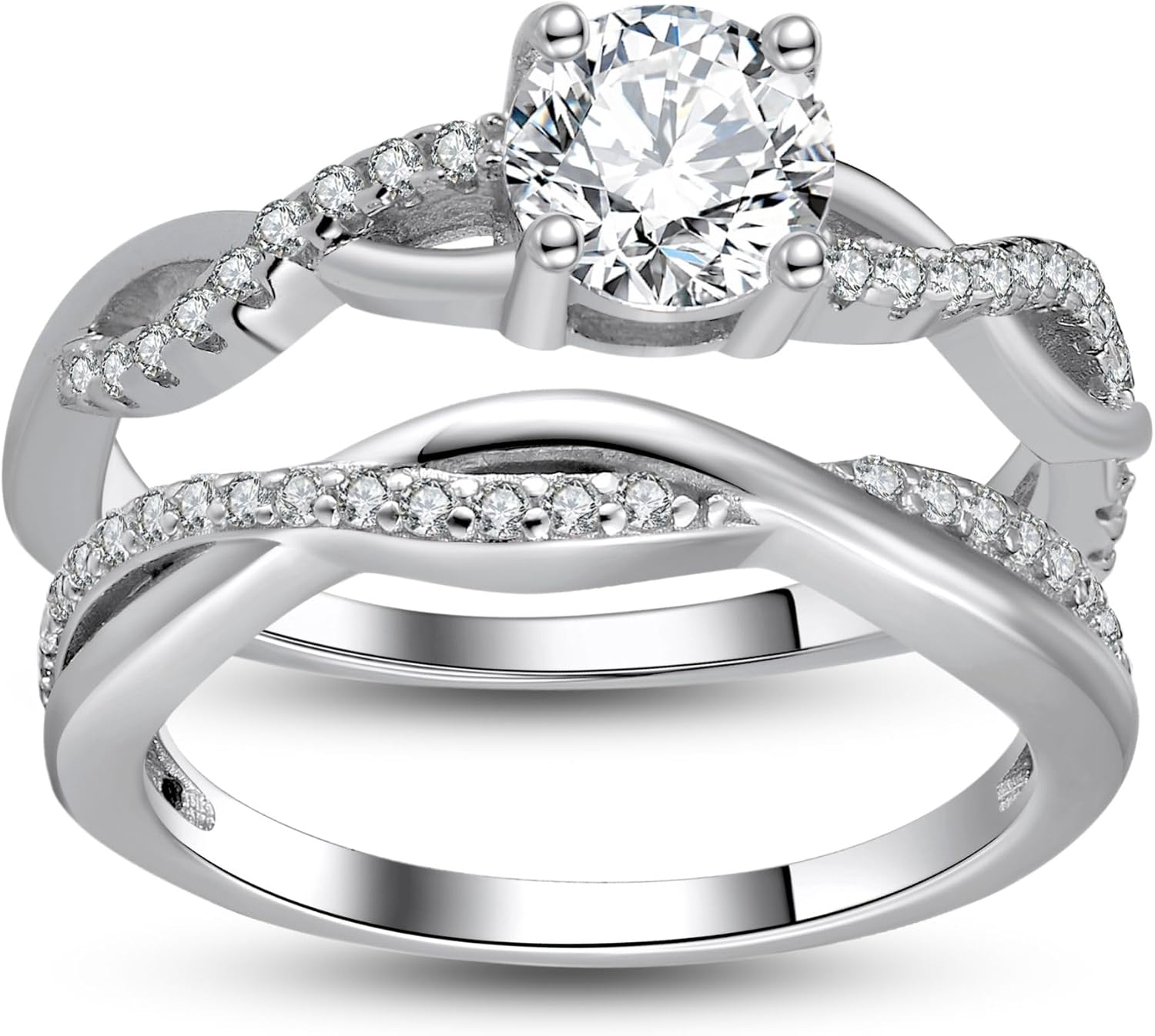 Queena CZ Wedding Ring Set for Women in 14k Gold & Silver
