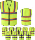 Tekware Neon Safety Vest Pack of 10 - High Reflective Zippered Vests